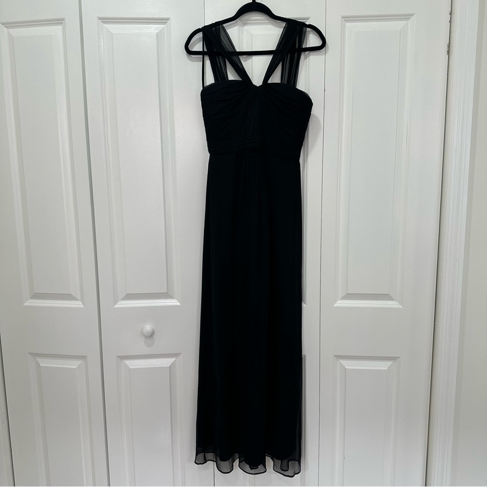 Amsale Black Silk Chiffon Inverted V Dress G878C